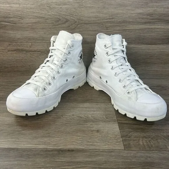 Converse Chuck Taylor Women's 9 All Star Hi Top Platform Sneakers White Lugged - Picture 3 of 9